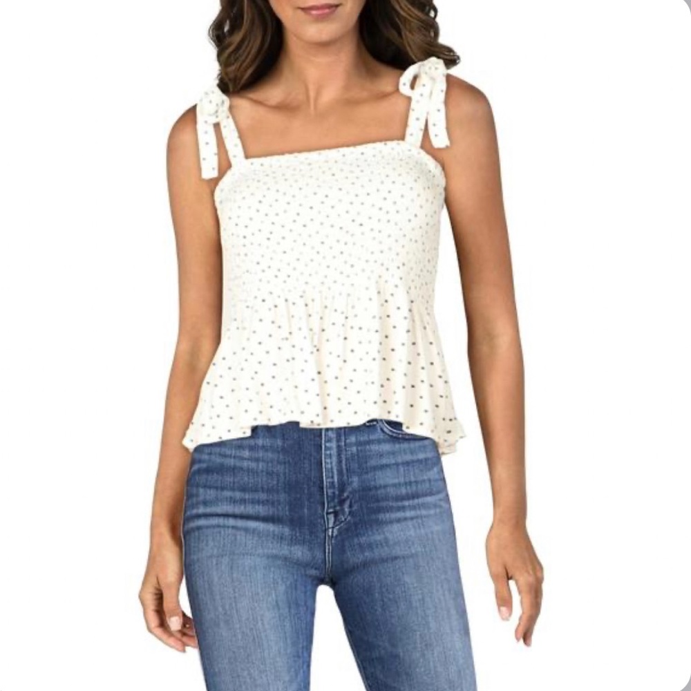 Thread and Supply White and Navy Polkadot Smoked Tank